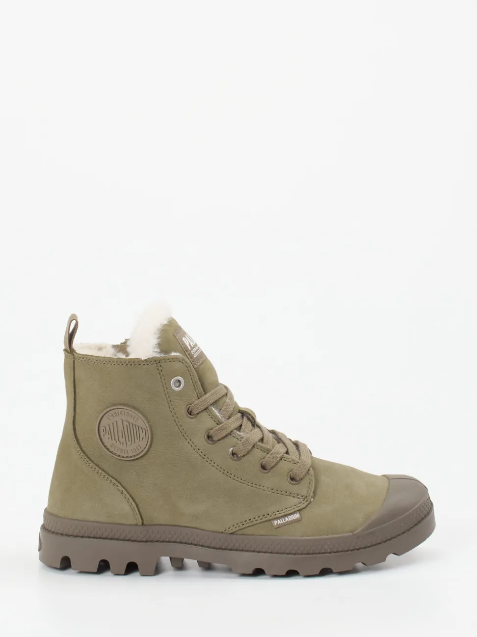 Palladium – Schnürboots aus Nubukleder in Olivgrün