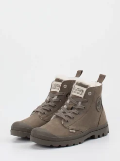 Palladium – Schnürboots aus Veloursleder schlammgrau