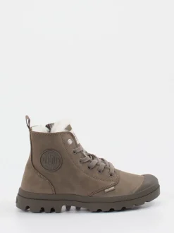 Palladium – Schnürboots aus Veloursleder schlammgrau