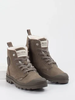 Palladium – Schnürboots aus Veloursleder schlammgrau