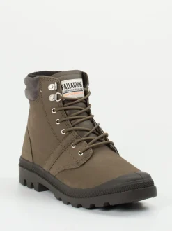 Palladium – Schnürboots aus Nubukleder olivbraun