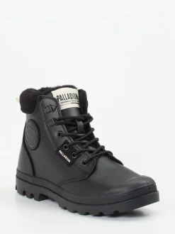 Palladium – Schnürboots aus Leder Schwarz gefüttert