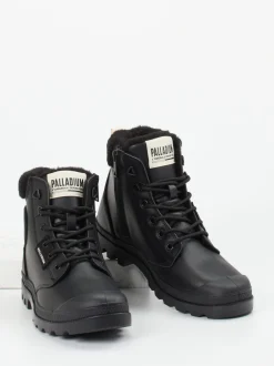 Palladium – Schnürboots aus Leder Schwarz gefüttert