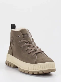 Palladium – Schnürboots aus Veloursleder in Taupe