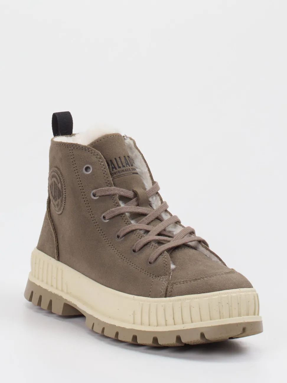 Palladium – Schnürboots aus Veloursleder in Taupe