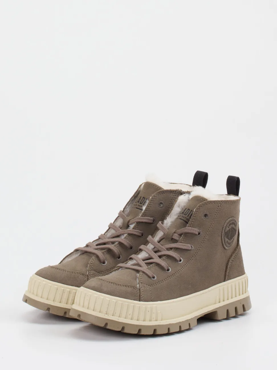 Palladium – Schnürboots aus Veloursleder in Taupe