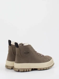 Palladium – Schnürboots aus Veloursleder in Taupe