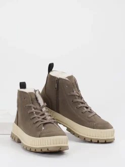 Palladium – Schnürboots aus Veloursleder in Taupe