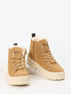 Palladium – Schnürboots aus Veloursleder camel