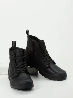 Palladium – Schnürboots aus Fettleder Schwarz