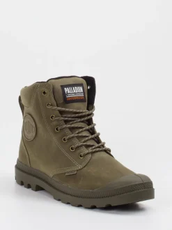 Palladium – Schnürboots aus Leder Olivgrün