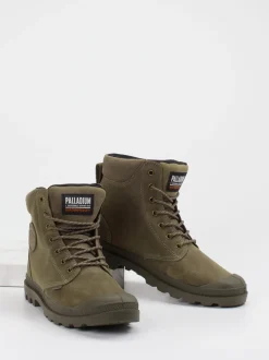 Palladium – Schnürboots aus Leder Olivgrün