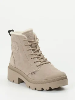 Palladium – Schnürboots aus Nubukleder beigegrau