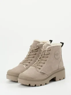 Palladium – Schnürboots aus Nubukleder beigegrau