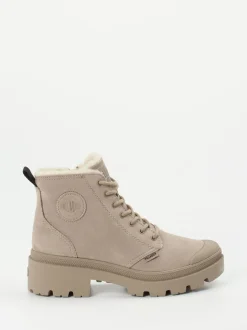 Palladium – Schnürboots aus Nubukleder beigegrau