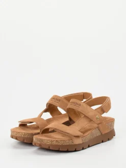 Panama Jack – Keilsandalette aus Veloursleder cognacbraun