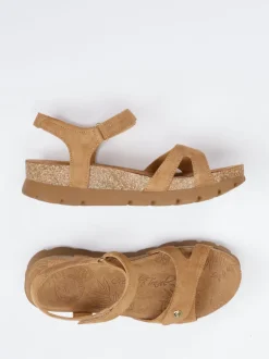 Panama Jack – Keilsandalette aus Veloursleder cognac