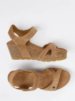 Panama Jack – Keilsandalette aus Veloursleder cognac