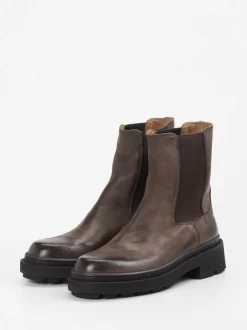 Pantanetti – Chelsea Boots aus Leder in Schlammgrau