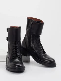 Pantanetti – Schnürboots aus Lammleder schwarz glänzend