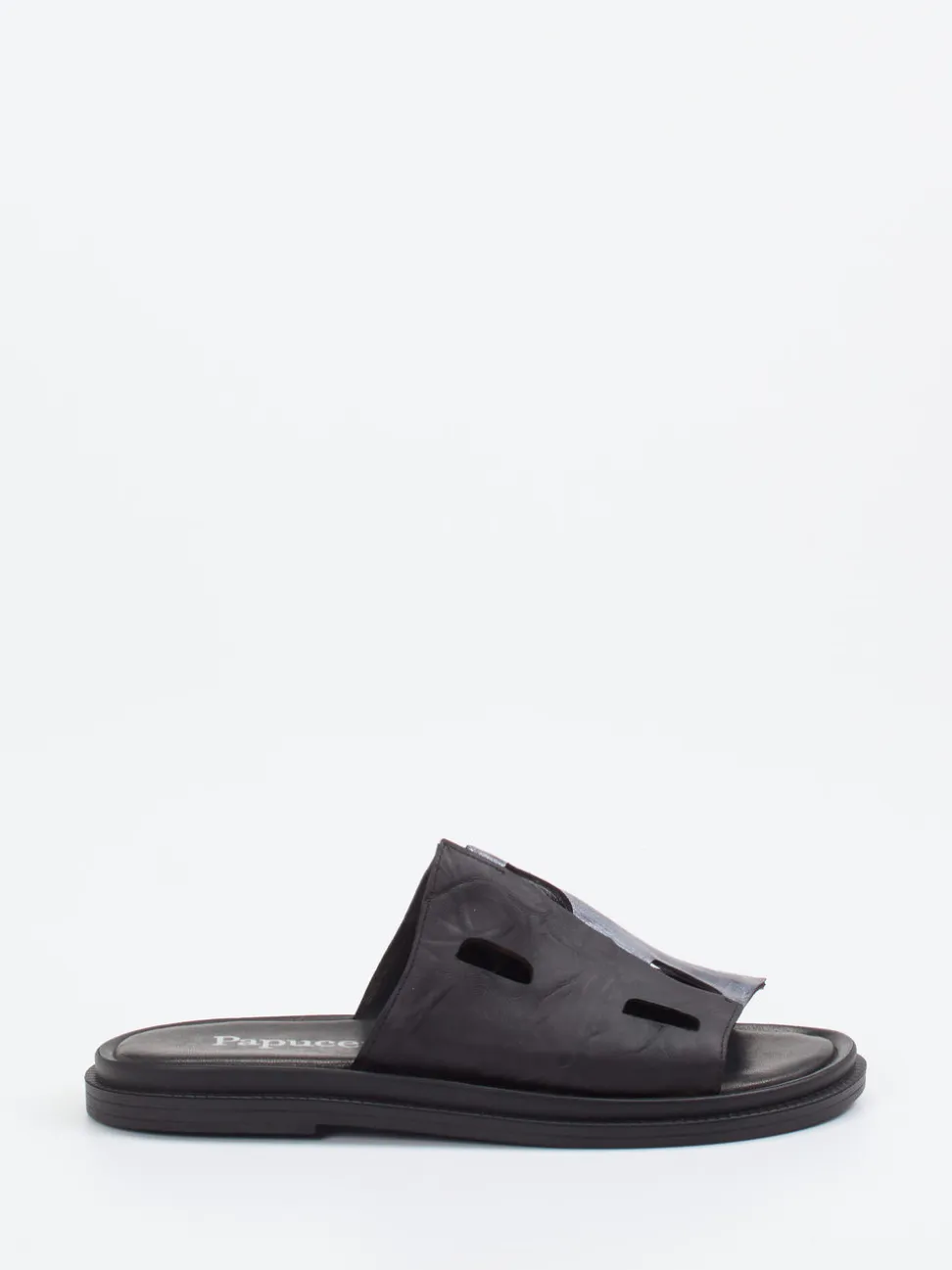 Papucei – Slides aus Känguruleder in Schwarz Metallic