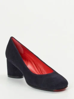 Pas de Rouge – Blockabsatz-Pumps aus Veloursleder Dunkelblau