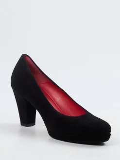Pas de Rouge – Plateaupumps aus Veloursleder schwarz