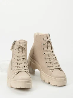 Paul Green – Chunky-Schnürboots aus Nubukleder Beige