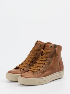Paul Green – High-Top Sneaker aus Kalbleder cognac