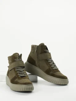 Paul Green – High-Top-Sneaker aus Veloursleder olivgrün