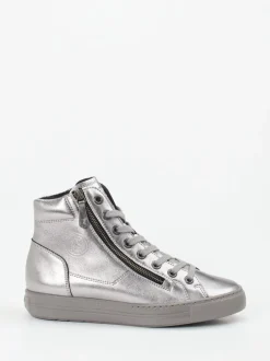 Paul Green – High-Top-Sneaker aus Metallicleder silber