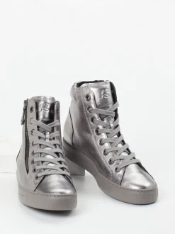 Paul Green – High-Top-Sneaker aus Metallicleder silber