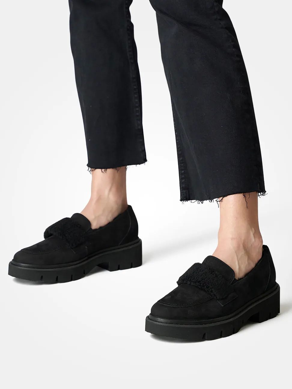 Paul Green – Loafer aus Nubukleder mit Kunstfell