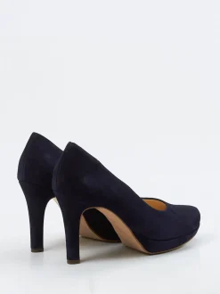 Paul Green – Plateau-Pumps aus Veloursleder dunkelblau
