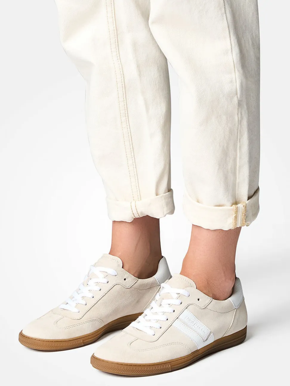 Paul Green – Retro-Sneaker aus Veloursleder cremeweiß