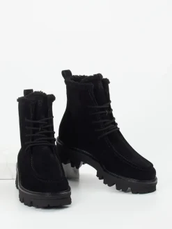 Paul Green – Schnürboots aus Veloursleder schwarz
