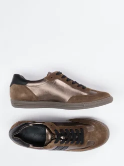 Paul Green – Sneaker aus Velours- und Metallicleder braun