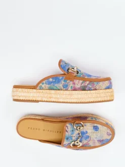 Pedro Miralles – Plateau-Mules aus Textil mit Bastsohle