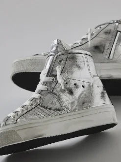 Philippe Model – High-Top Sneaker aus Metallicleder Silber