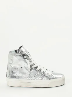 Philippe Model – High-Top Sneaker aus Metallicleder Silber