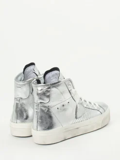Philippe Model – High-Top Sneaker aus Metallicleder Silber