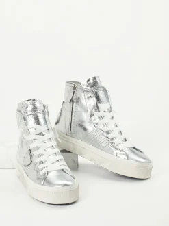 Philippe Model – High-Top Sneaker aus Metallicleder Silber