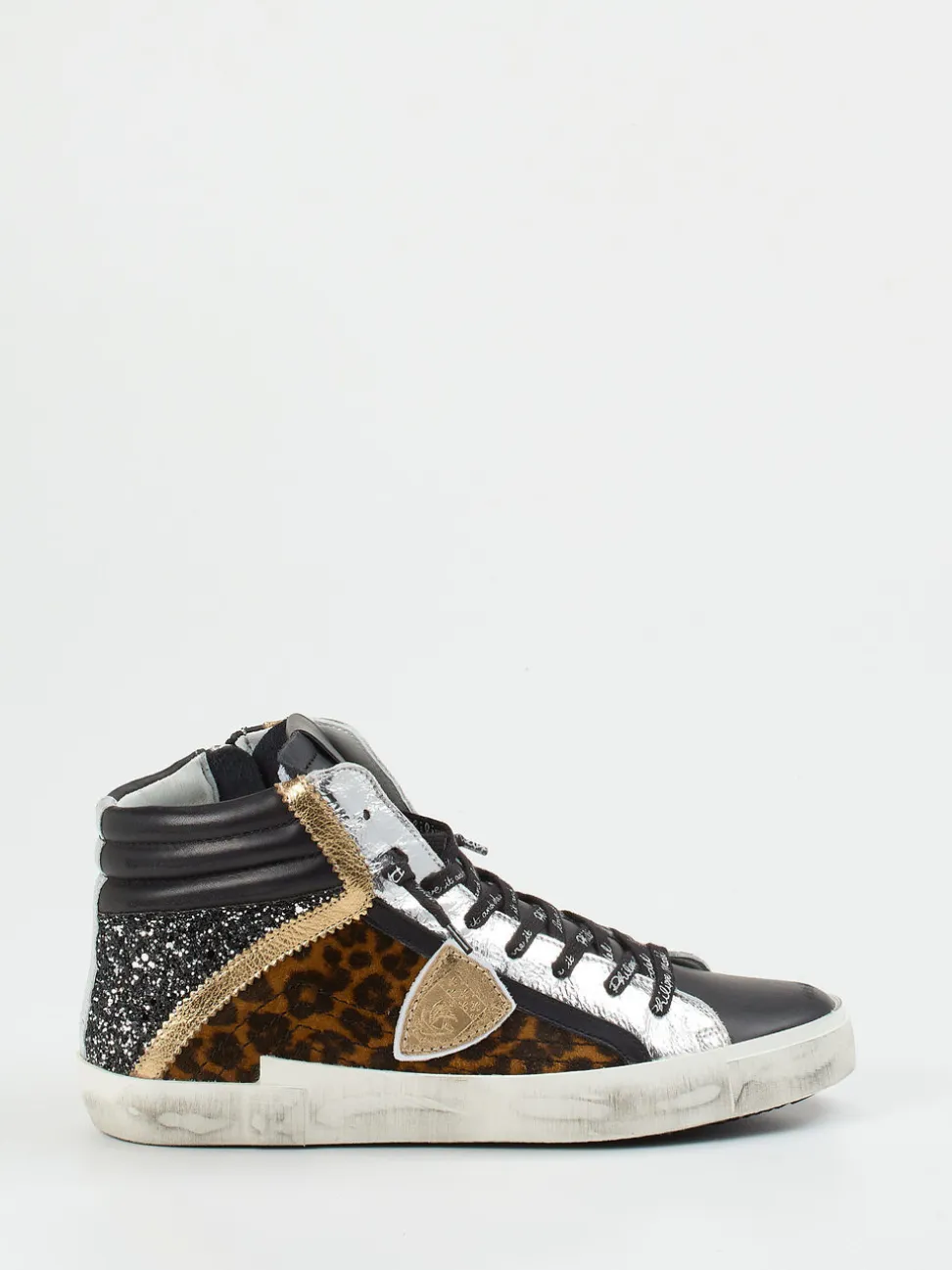 Philippe Model – High-Top Sneaker aus Leder mit Glitzer