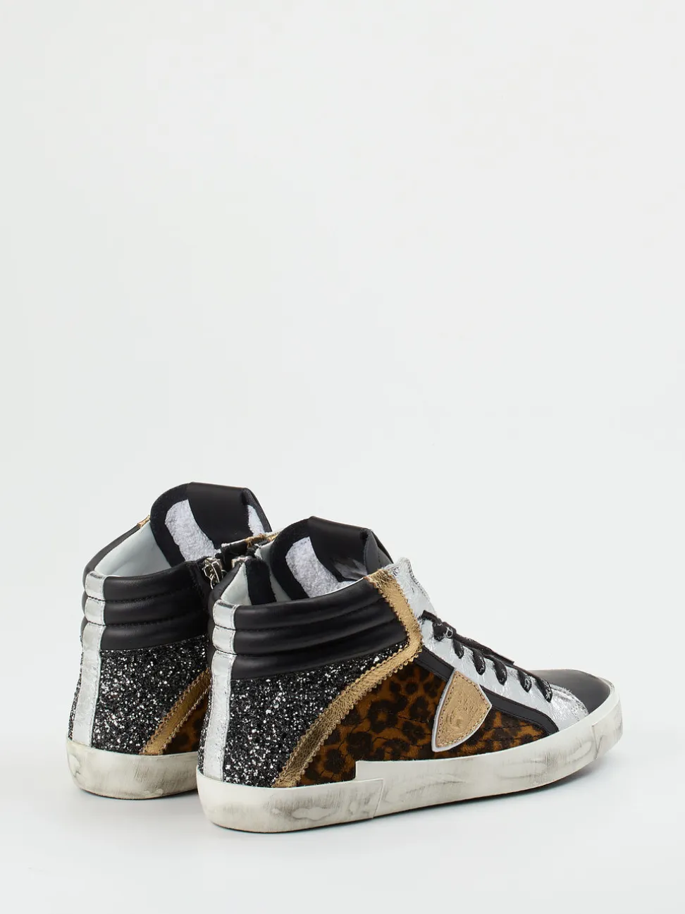 Philippe Model – High-Top Sneaker aus Leder mit Glitzer