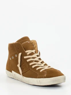 Philippe Model – High-Top Sneaker aus Veloursleder cognac