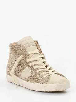 Philippe Model – High-Top Sneaker aus Velour/Textil Taupe