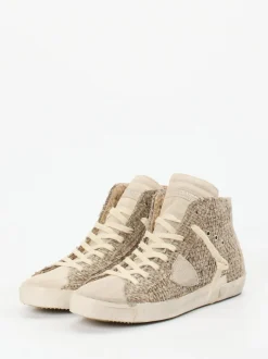 Philippe Model – High-Top Sneaker aus Velour/Textil Taupe
