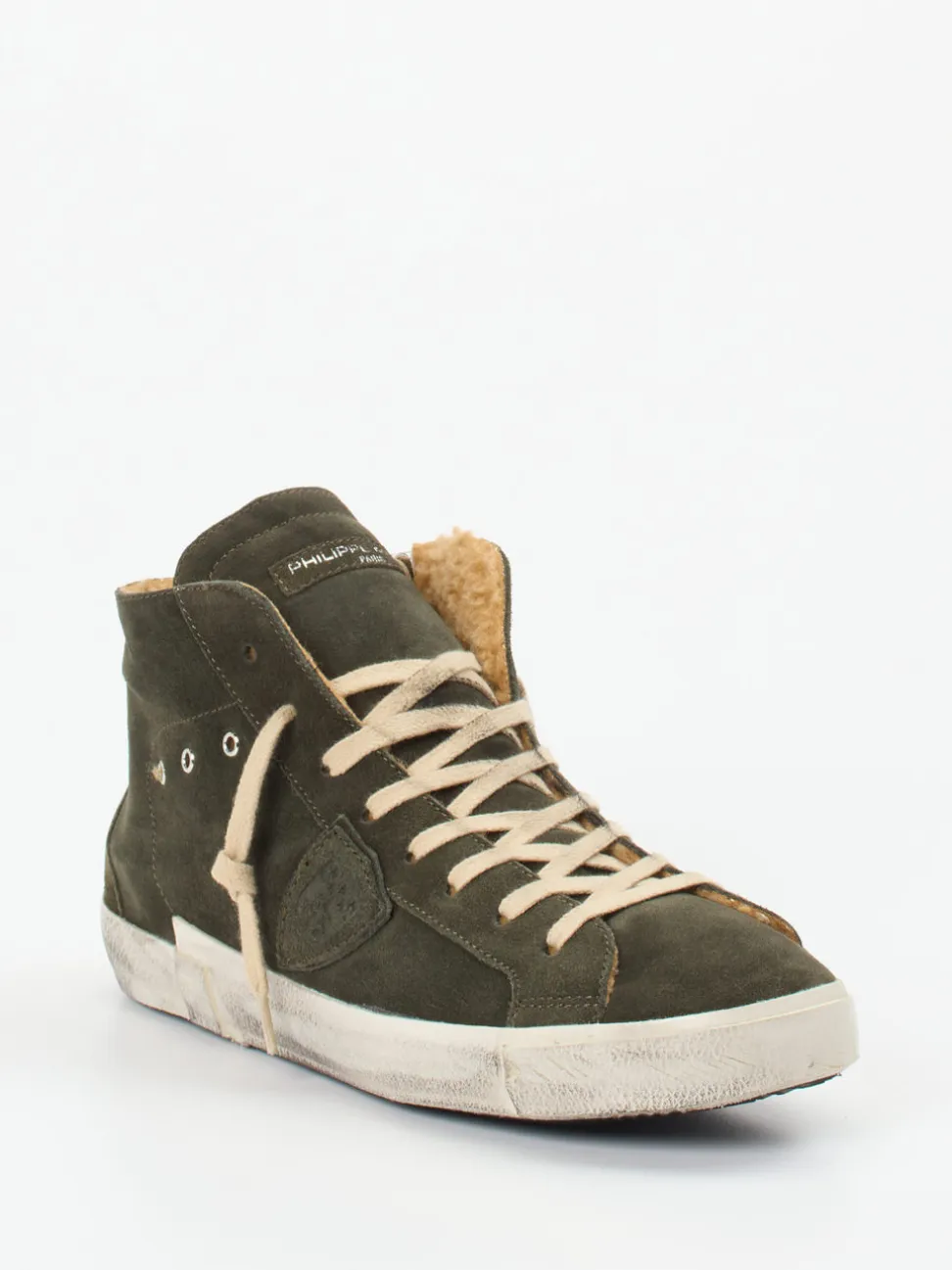 Philippe Model – High-Top Sneaker aus Veloursleder olivgrün