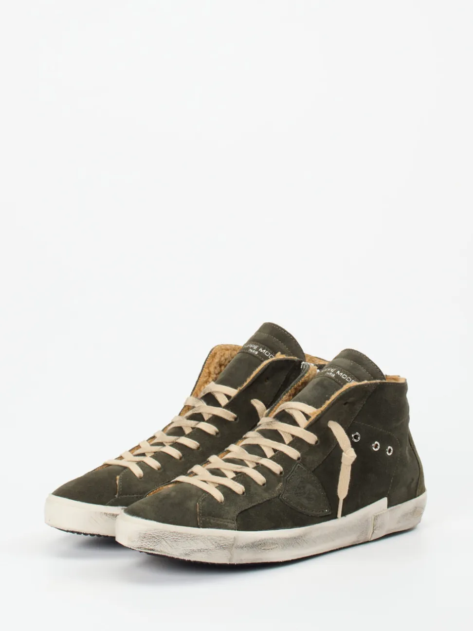Philippe Model – High-Top Sneaker aus Veloursleder olivgrün