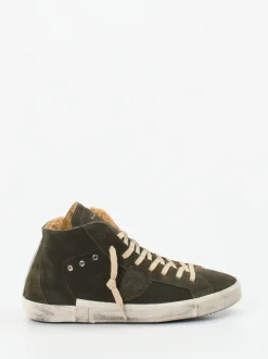 Philippe Model – High-Top Sneaker aus Veloursleder olivgrün